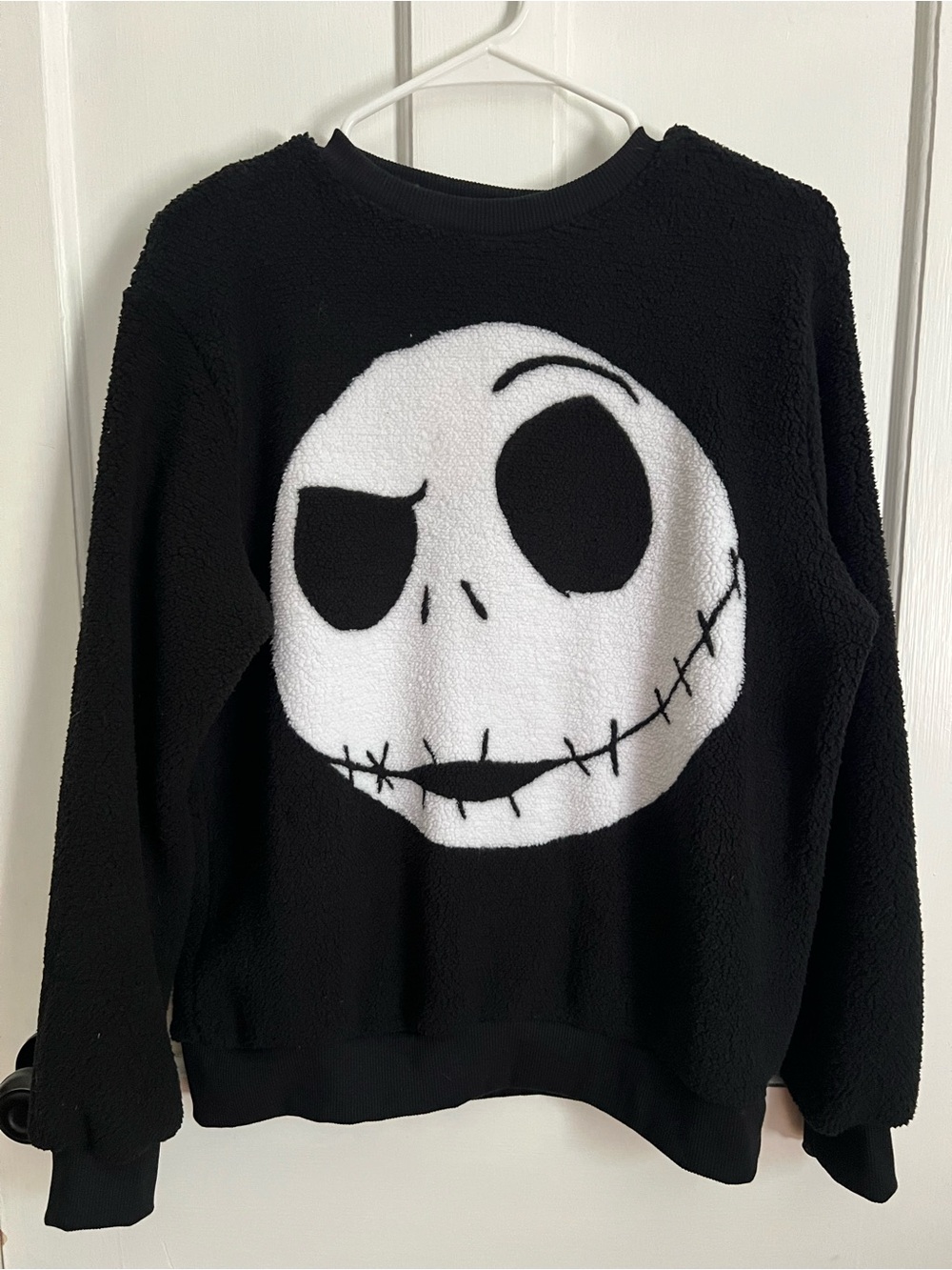 Disney Black Fleece Crewneck with White Jack Skellington Face